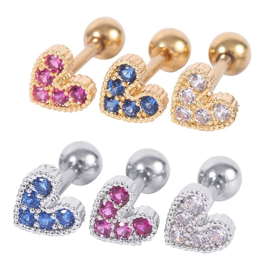 1Pc Women Rhinestone Inlaid Heart Ear Stud Earring Piercing Cartilage Jewelry Image 1