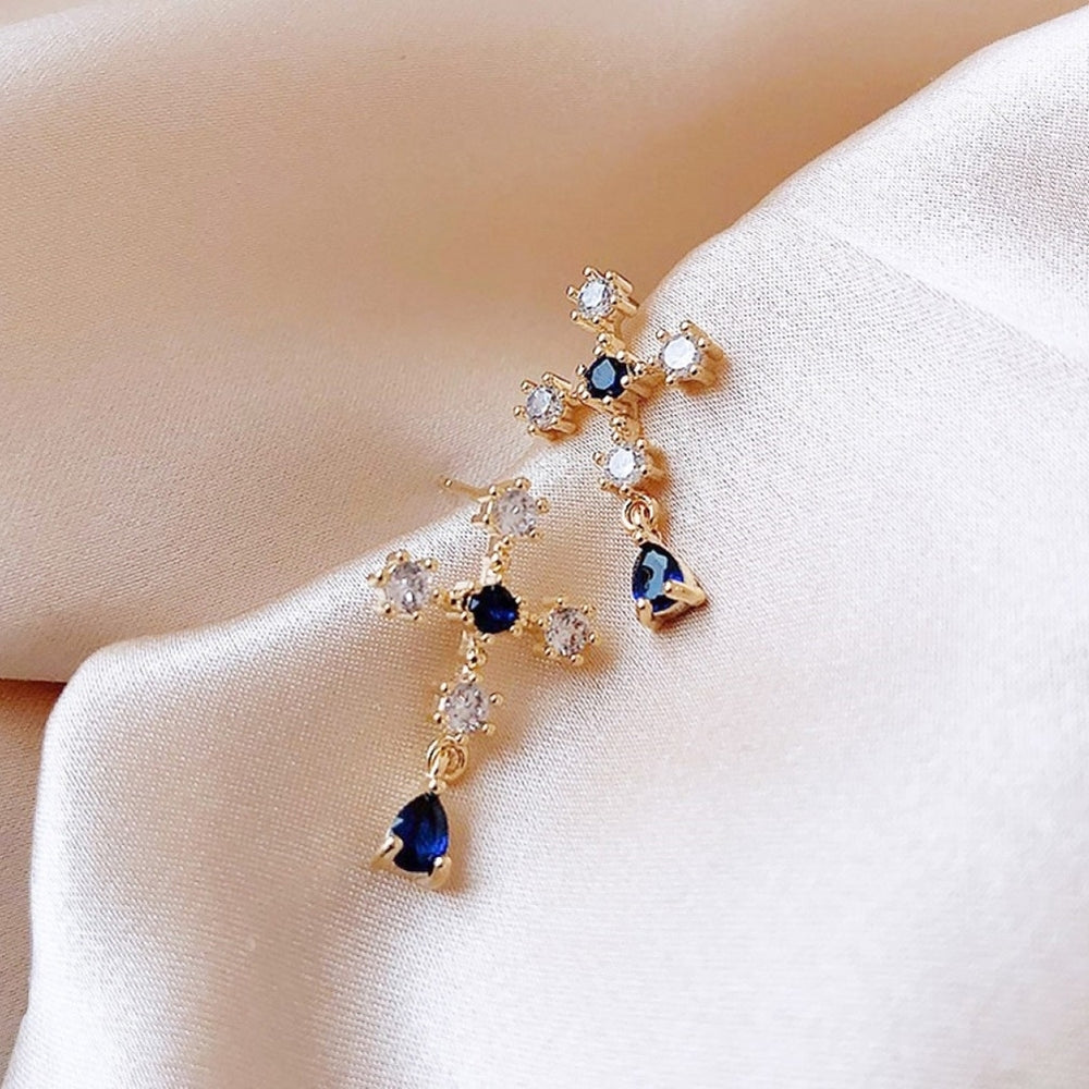 Fashion Women Faux Sapphire Rhinestone Alloy Cross Ear Stud Earrings Jewelry Gift Image 2