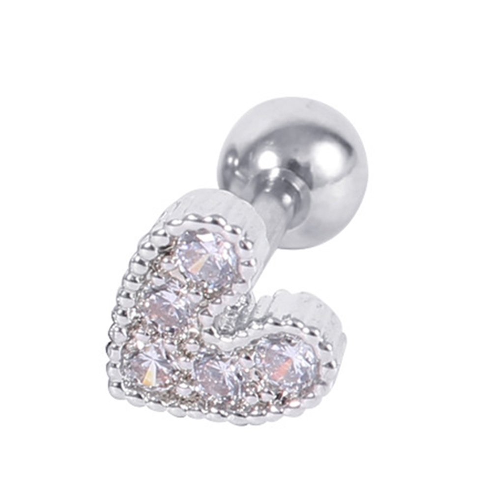 1Pc Women Rhinestone Inlaid Heart Ear Stud Earring Piercing Cartilage Jewelry Image 2