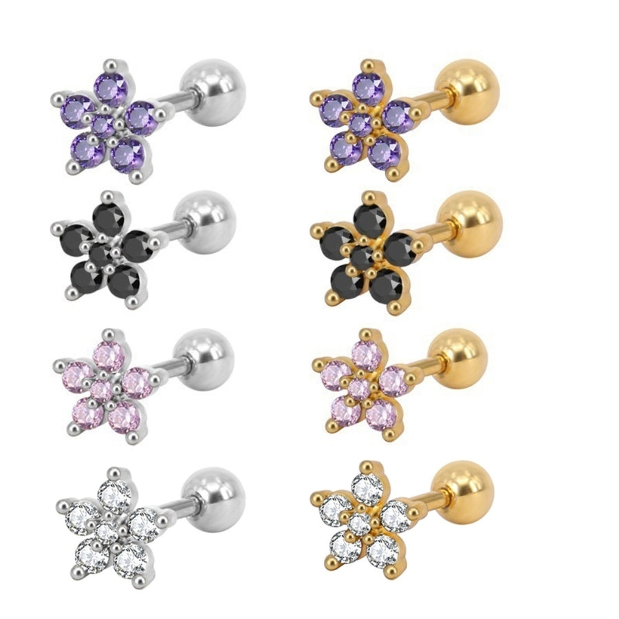 1Pc Women Cubic Zirconia Flower Ear Stud Earring Piercing Cartilage Jewelry Gift Image 1