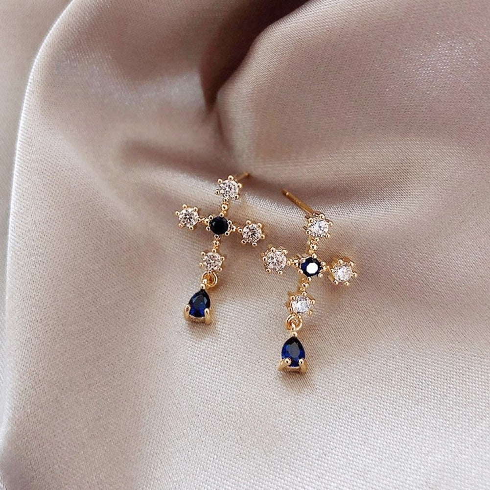 Fashion Women Faux Sapphire Rhinestone Alloy Cross Ear Stud Earrings Jewelry Gift Image 3