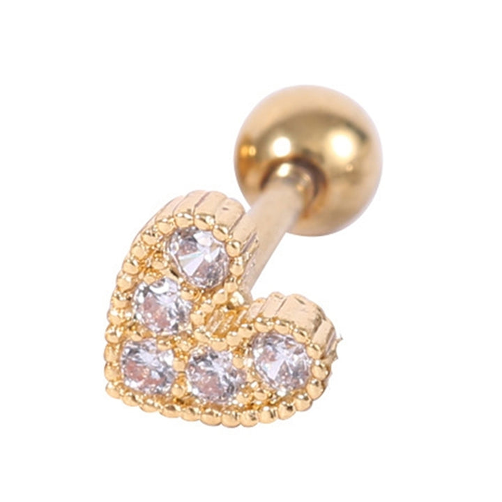 1Pc Women Rhinestone Inlaid Heart Ear Stud Earring Piercing Cartilage Jewelry Image 3