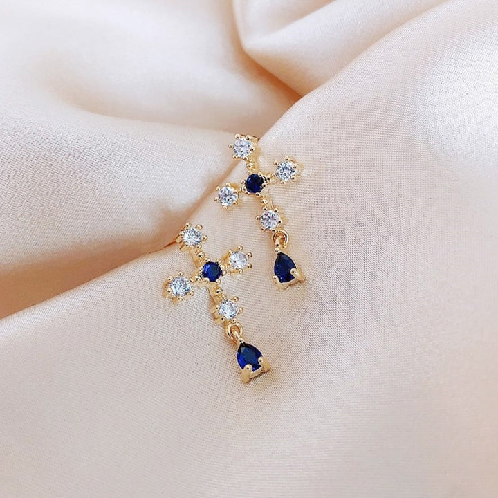 Fashion Women Faux Sapphire Rhinestone Alloy Cross Ear Stud Earrings Jewelry Gift Image 4