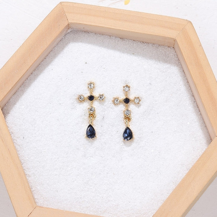 Fashion Women Faux Sapphire Rhinestone Alloy Cross Ear Stud Earrings Jewelry Gift Image 7