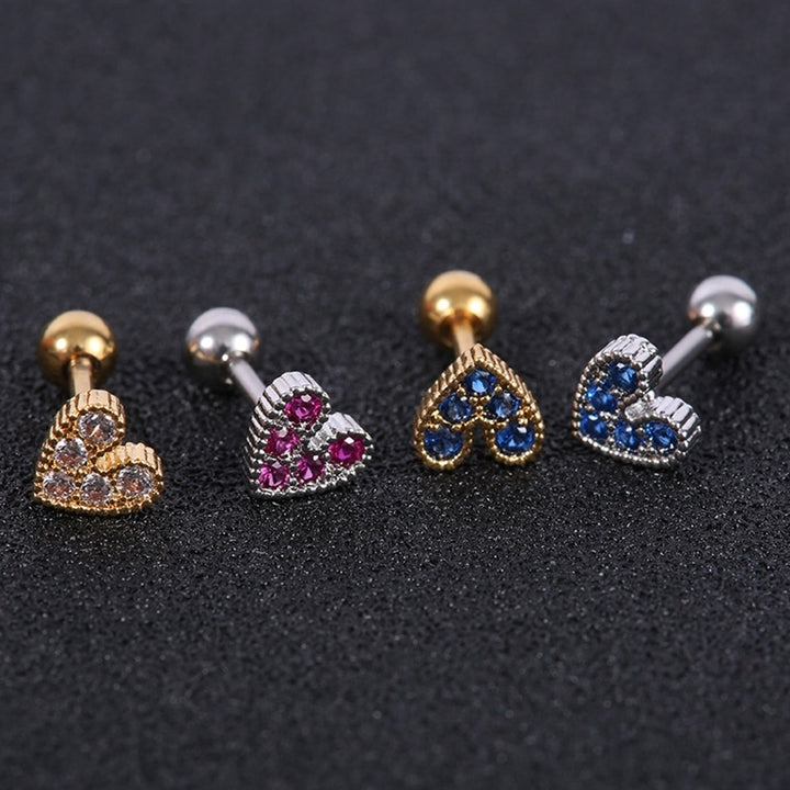 1Pc Women Rhinestone Inlaid Heart Ear Stud Earring Piercing Cartilage Jewelry Image 8