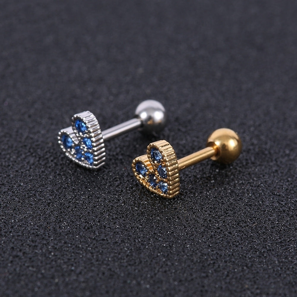 1Pc Women Rhinestone Inlaid Heart Ear Stud Earring Piercing Cartilage Jewelry Image 9