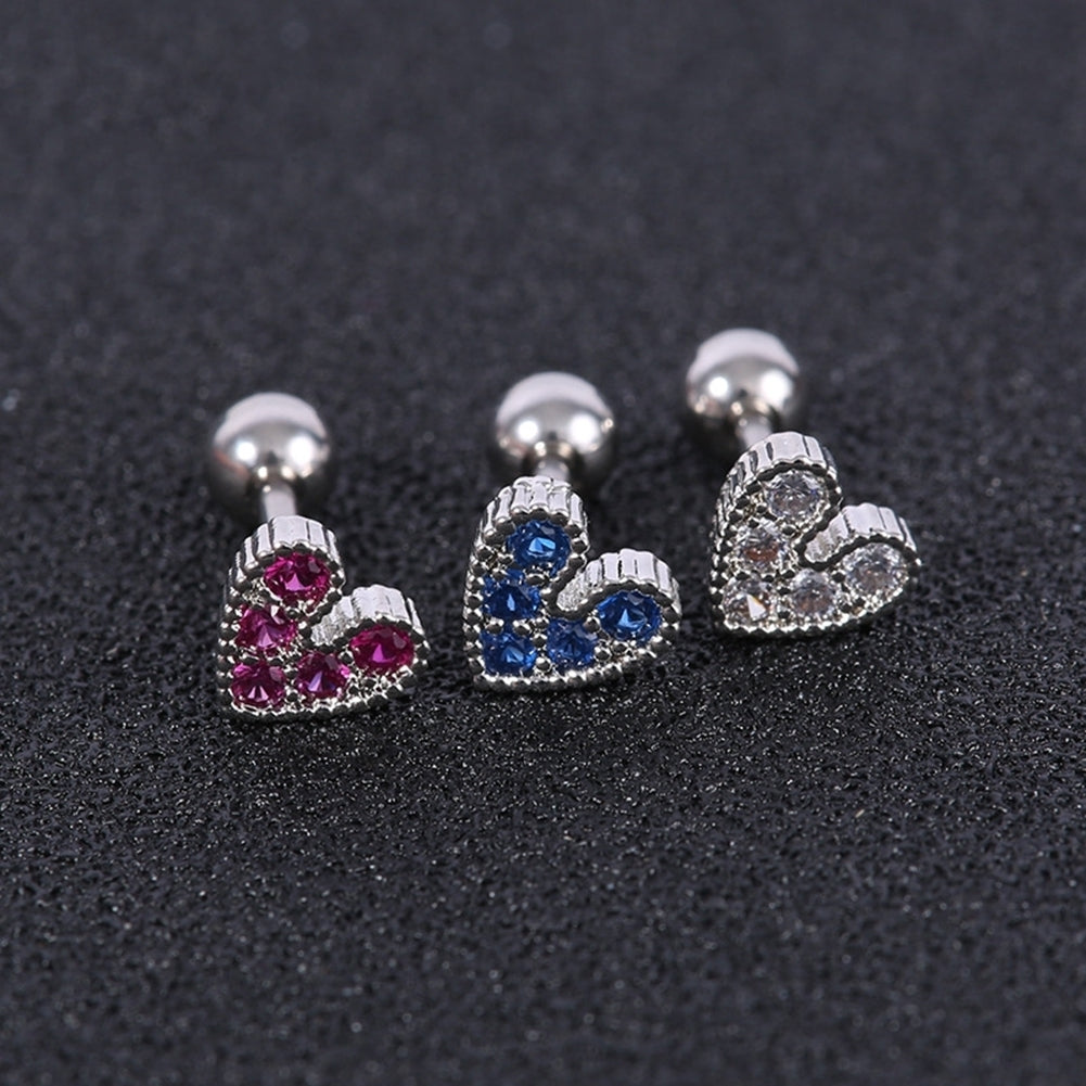 1Pc Women Rhinestone Inlaid Heart Ear Stud Earring Piercing Cartilage Jewelry Image 10