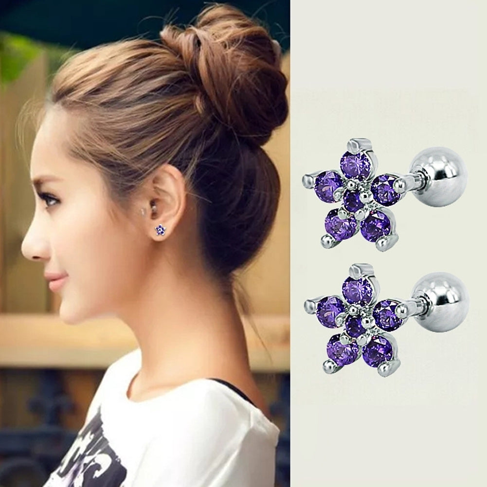 1Pc Women Cubic Zirconia Flower Ear Stud Earring Piercing Cartilage Jewelry Gift Image 10