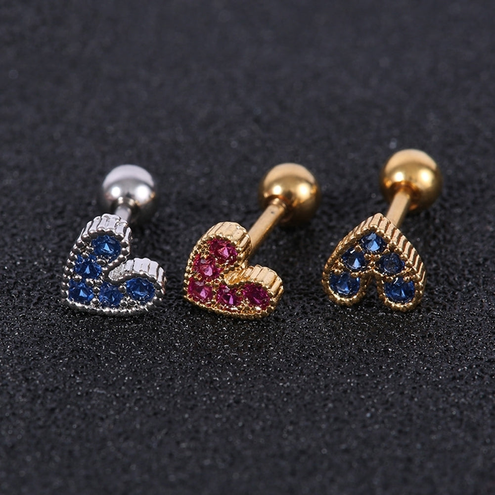 1Pc Women Rhinestone Inlaid Heart Ear Stud Earring Piercing Cartilage Jewelry Image 11