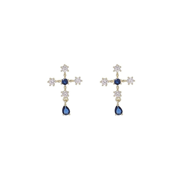 Fashion Women Faux Sapphire Rhinestone Alloy Cross Ear Stud Earrings Jewelry Gift Image 12