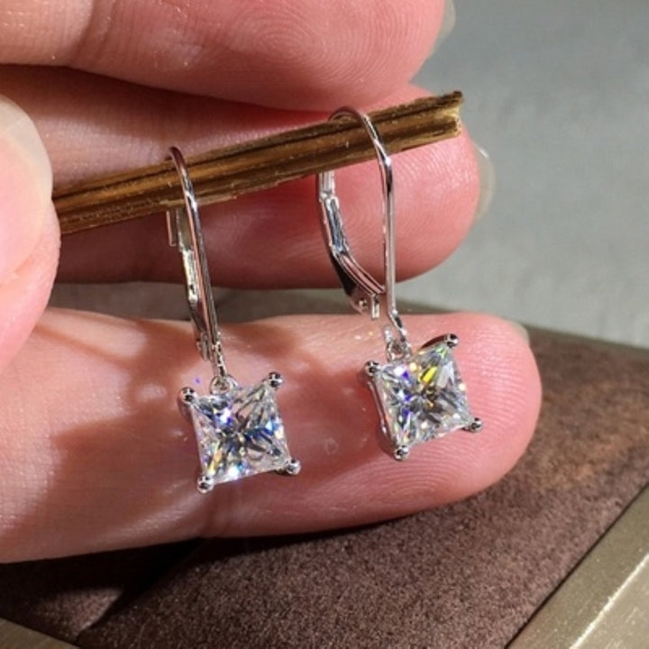 Fashion Women Princess Cut Cubic Zirconia Dangle Leverback Earrings Jewelry Gift Image 1