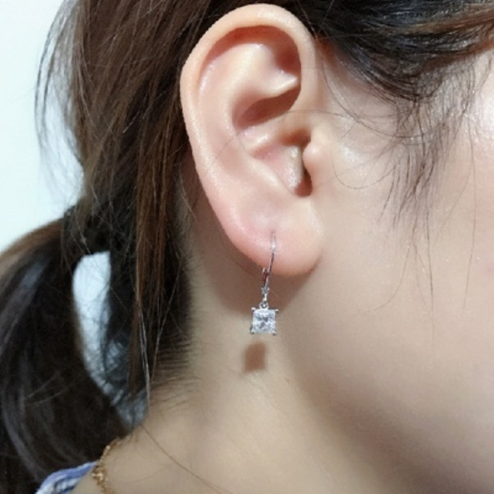 Fashion Women Princess Cut Cubic Zirconia Dangle Leverback Earrings Jewelry Gift Image 3