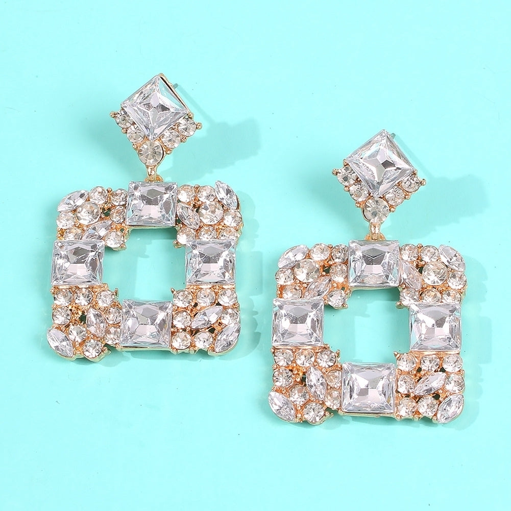 Women Geometric Square Multicolor Rhinestone Eardrop Statement Stud Earrings Gift Image 3