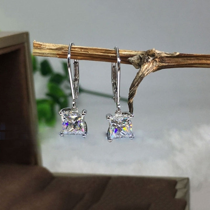 Fashion Women Princess Cut Cubic Zirconia Dangle Leverback Earrings Jewelry Gift Image 6