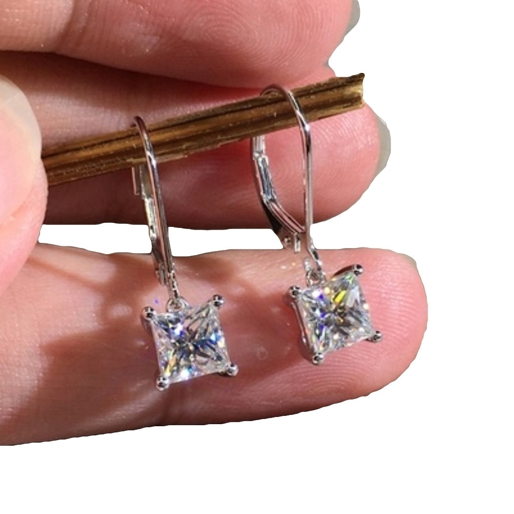 Fashion Women Princess Cut Cubic Zirconia Dangle Leverback Earrings Jewelry Gift Image 7