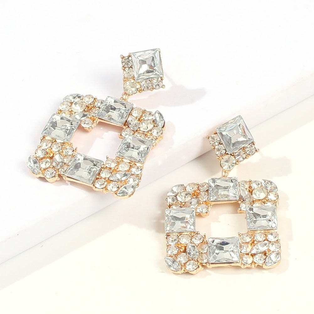 Women Geometric Square Multicolor Rhinestone Eardrop Statement Stud Earrings Gift Image 6