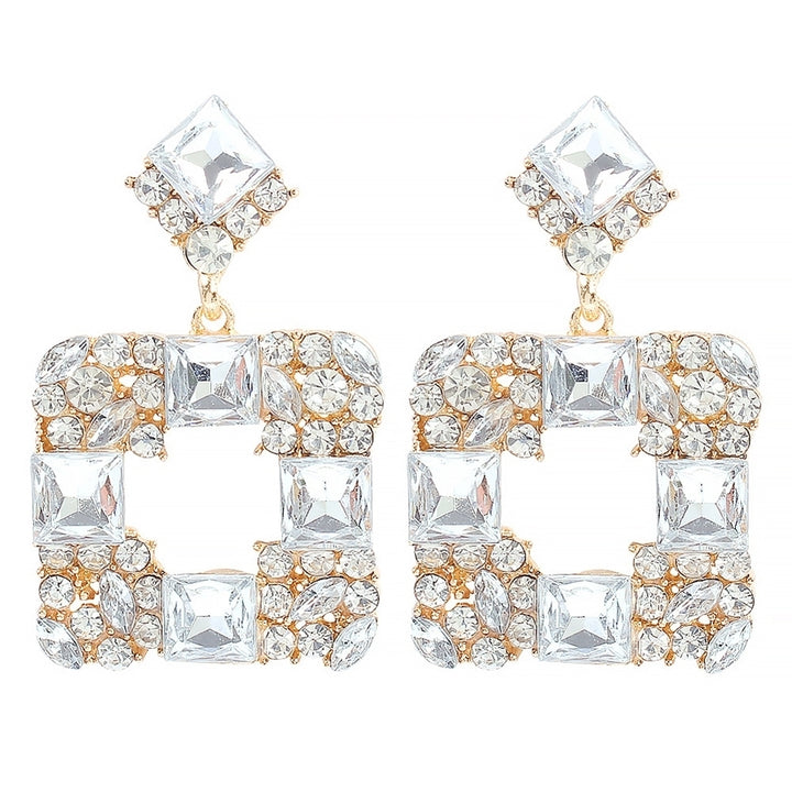 Women Geometric Square Multicolor Rhinestone Eardrop Statement Stud Earrings Gift Image 7