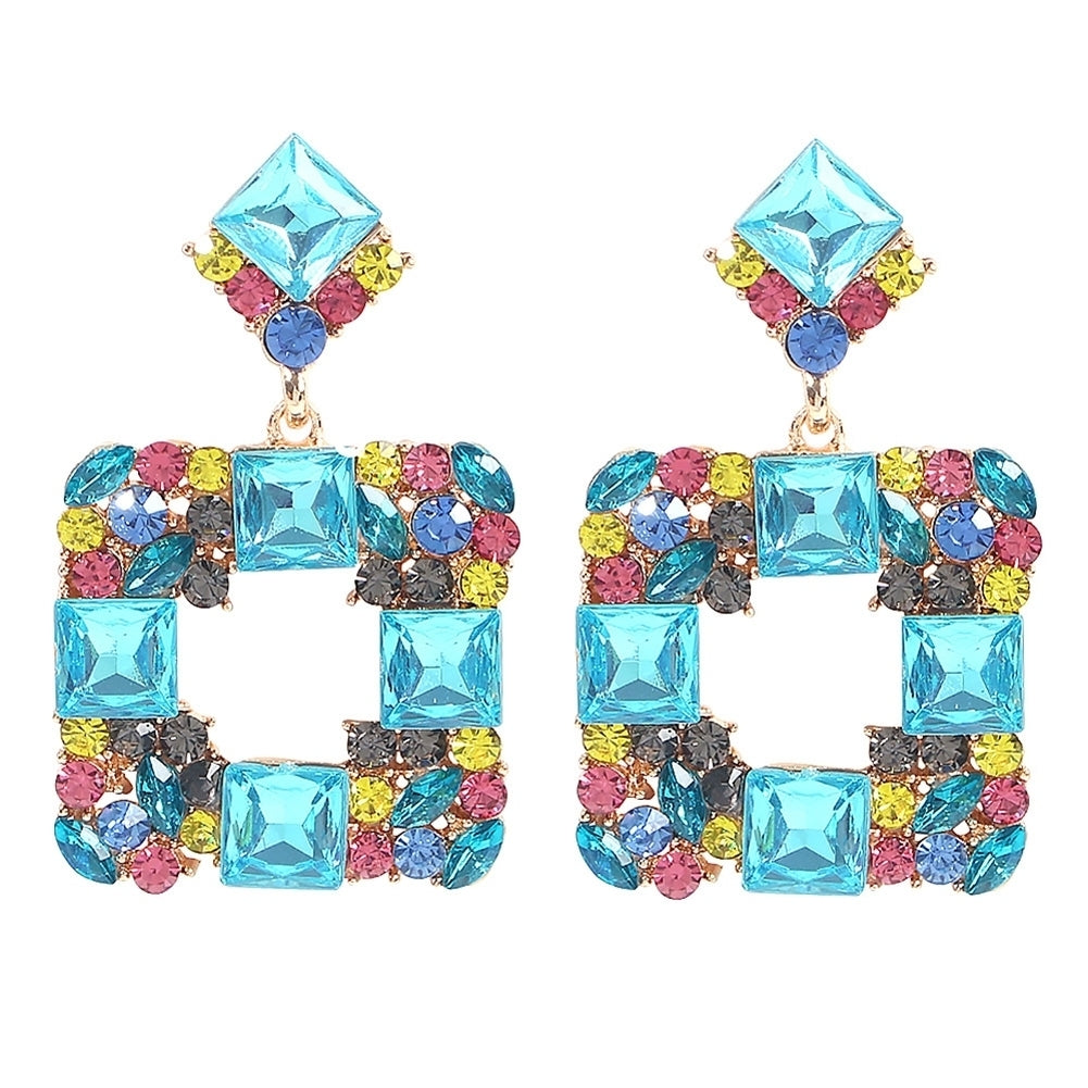 Women Geometric Square Multicolor Rhinestone Eardrop Statement Stud Earrings Gift Image 8