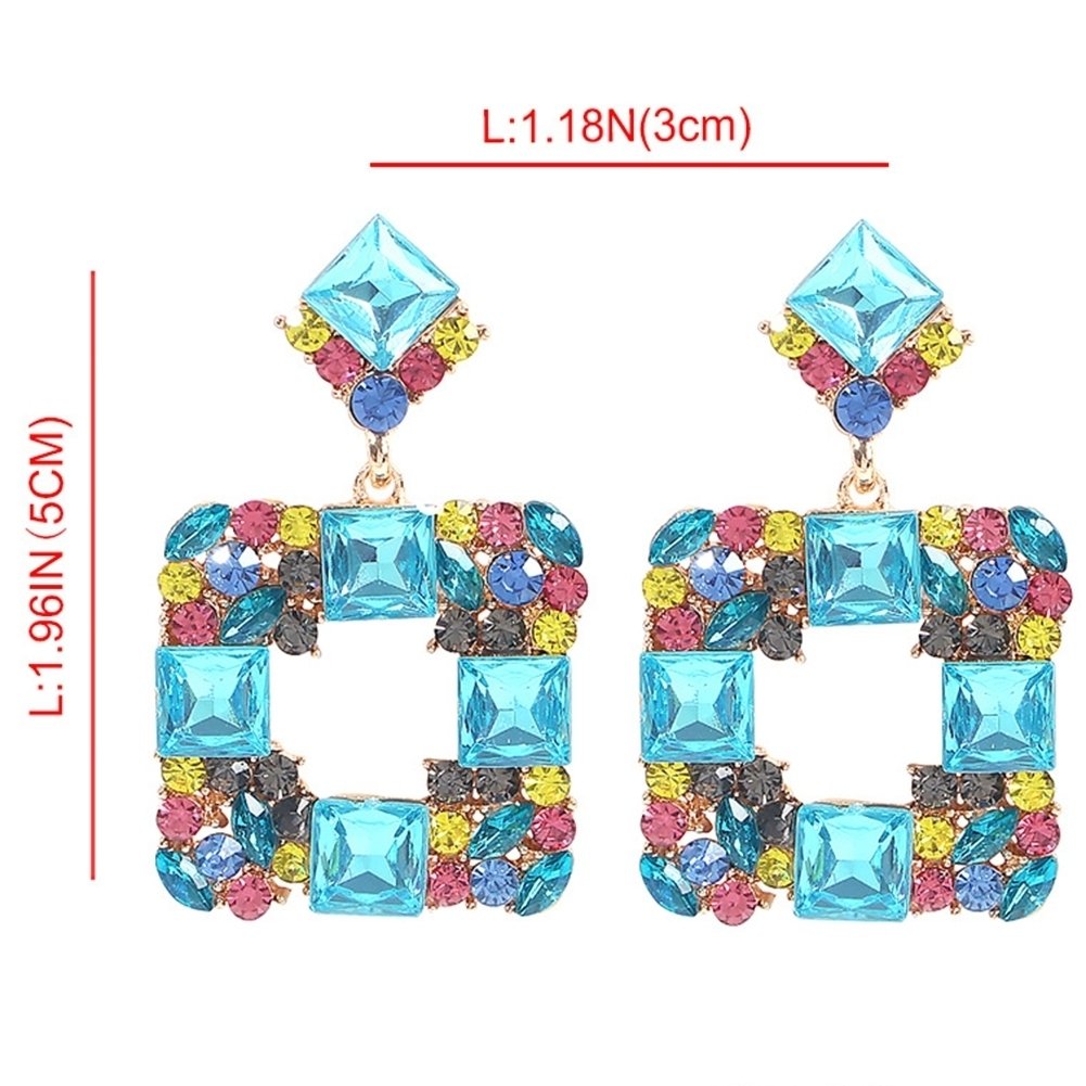 Women Geometric Square Multicolor Rhinestone Eardrop Statement Stud Earrings Gift Image 9