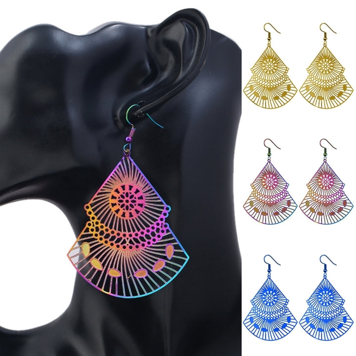 Fashion Women Hollow Out Multicolor Fan Dangle Drop Hook Earrings Jewelry Gift Image 1