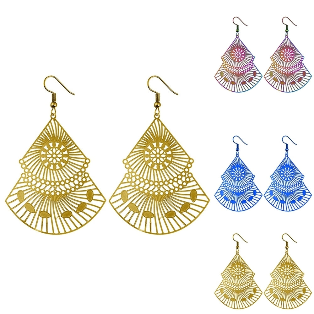 Fashion Women Hollow Out Multicolor Fan Dangle Drop Hook Earrings Jewelry Gift Image 2