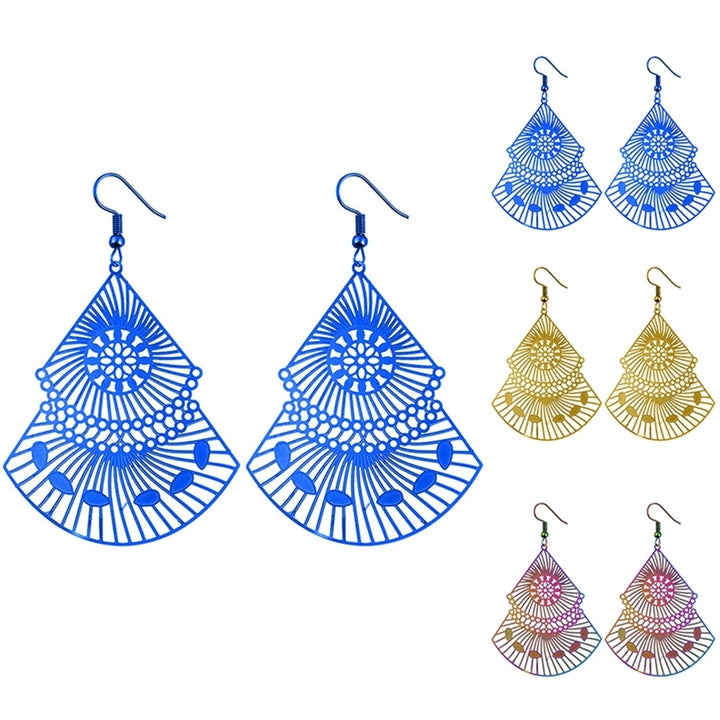 Fashion Women Hollow Out Multicolor Fan Dangle Drop Hook Earrings Jewelry Gift Image 3