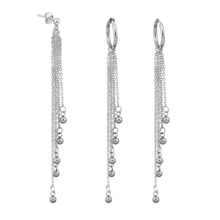 1Pc Unisex Bead Tassel Dangle Stainless Steel Ear Stud Clip Earring Jewelry Gift Image 1