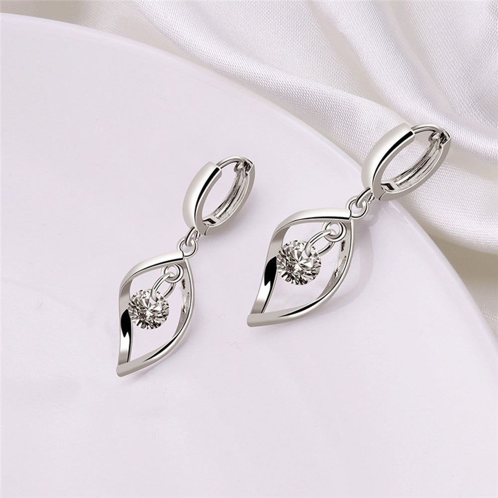 Women Shiny Rotating Cubic Zircon Water Drop Eardrop Leaverback Earrings Jewelry Image 2