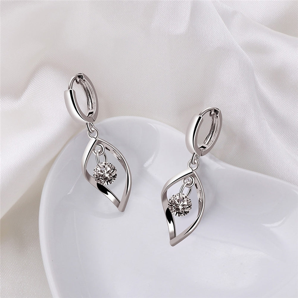 Women Shiny Rotating Cubic Zircon Water Drop Eardrop Leaverback Earrings Jewelry Image 3