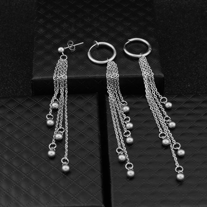 1Pc Unisex Bead Tassel Dangle Stainless Steel Ear Stud Clip Earring Jewelry Gift Image 6