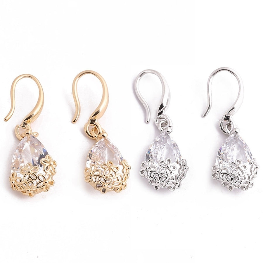 Elegant Lady Water Drop Cubic Zirconia Flower Pendant Hook Earrings Jewelry Gift Image 1