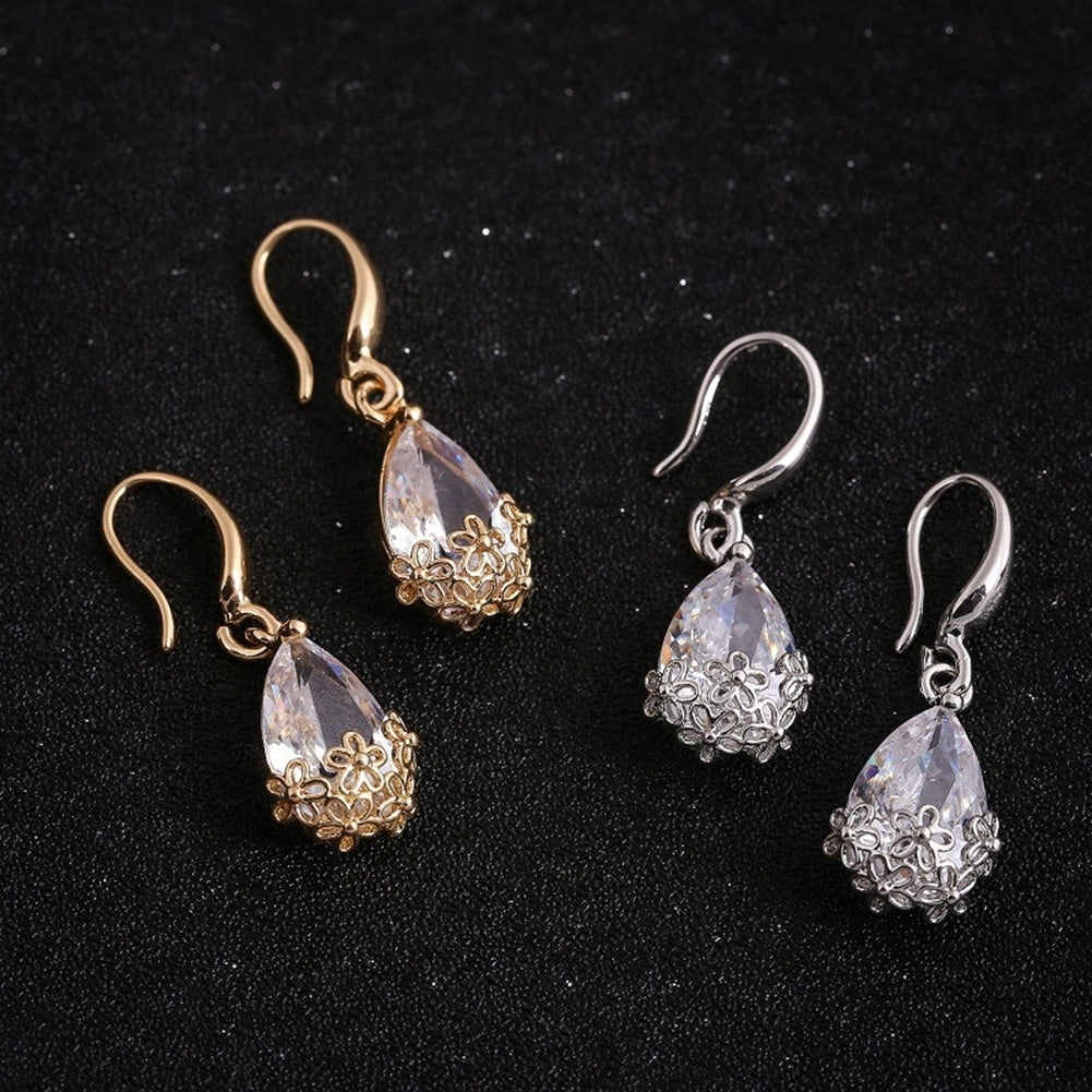 Elegant Lady Water Drop Cubic Zirconia Flower Pendant Hook Earrings Jewelry Gift Image 2