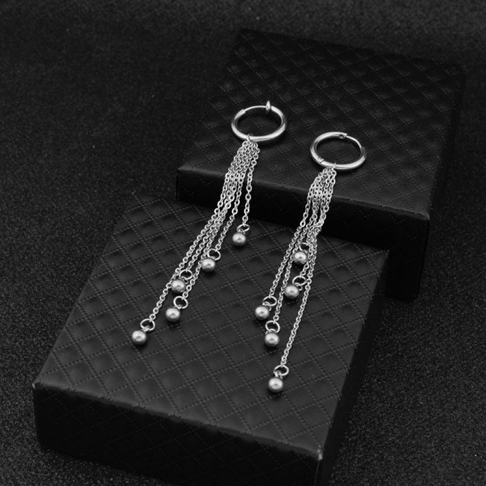 1Pc Unisex Bead Tassel Dangle Stainless Steel Ear Stud Clip Earring Jewelry Gift Image 8