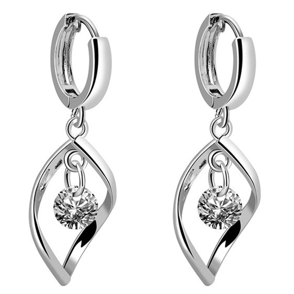 Women Shiny Rotating Cubic Zircon Water Drop Eardrop Leaverback Earrings Jewelry Image 8