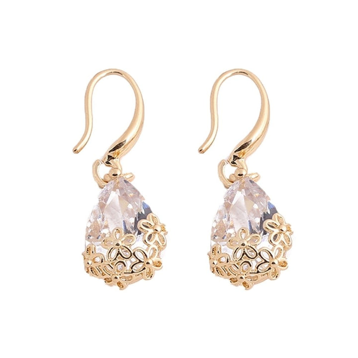 Elegant Lady Water Drop Cubic Zirconia Flower Pendant Hook Earrings Jewelry Gift Image 1