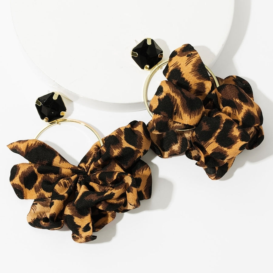 Fashion Women Leopard Lace Flower Rhinestone Dangle Ear Stud Earrings Jewelry Image 1