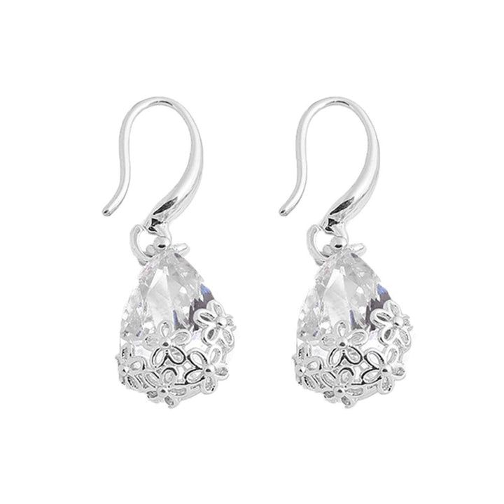 Elegant Lady Water Drop Cubic Zirconia Flower Pendant Hook Earrings Jewelry Gift Image 6