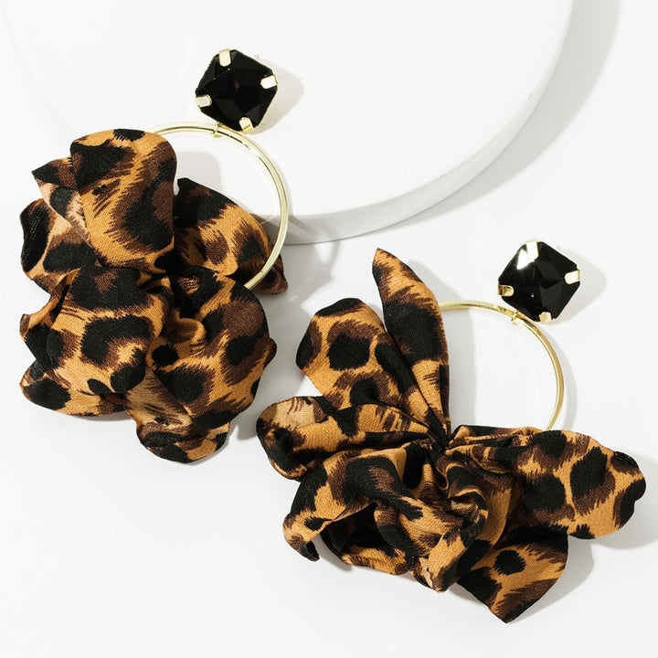 Fashion Women Leopard Lace Flower Rhinestone Dangle Ear Stud Earrings Jewelry Image 2