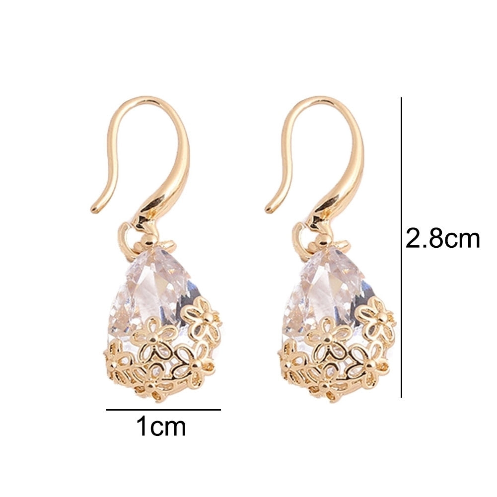 Elegant Lady Water Drop Cubic Zirconia Flower Pendant Hook Earrings Jewelry Gift Image 7