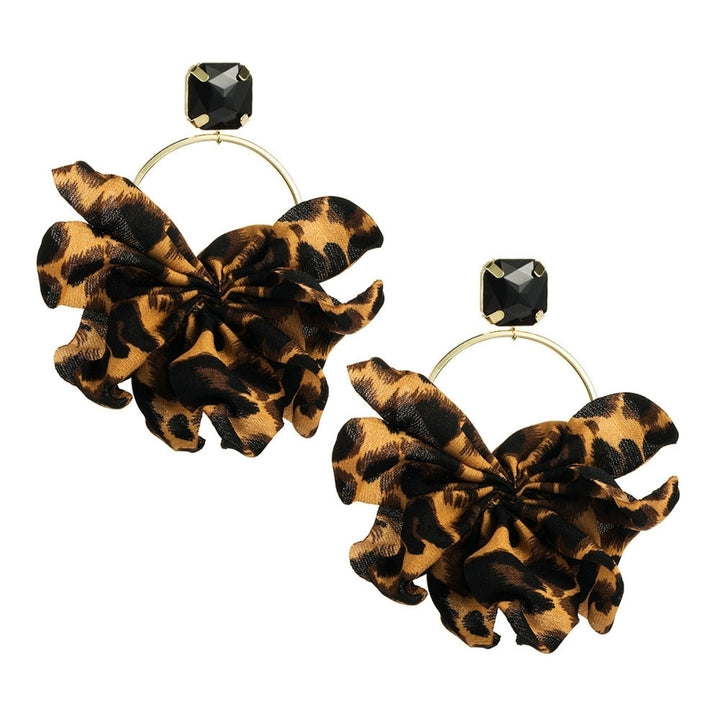 Fashion Women Leopard Lace Flower Rhinestone Dangle Ear Stud Earrings Jewelry Image 3