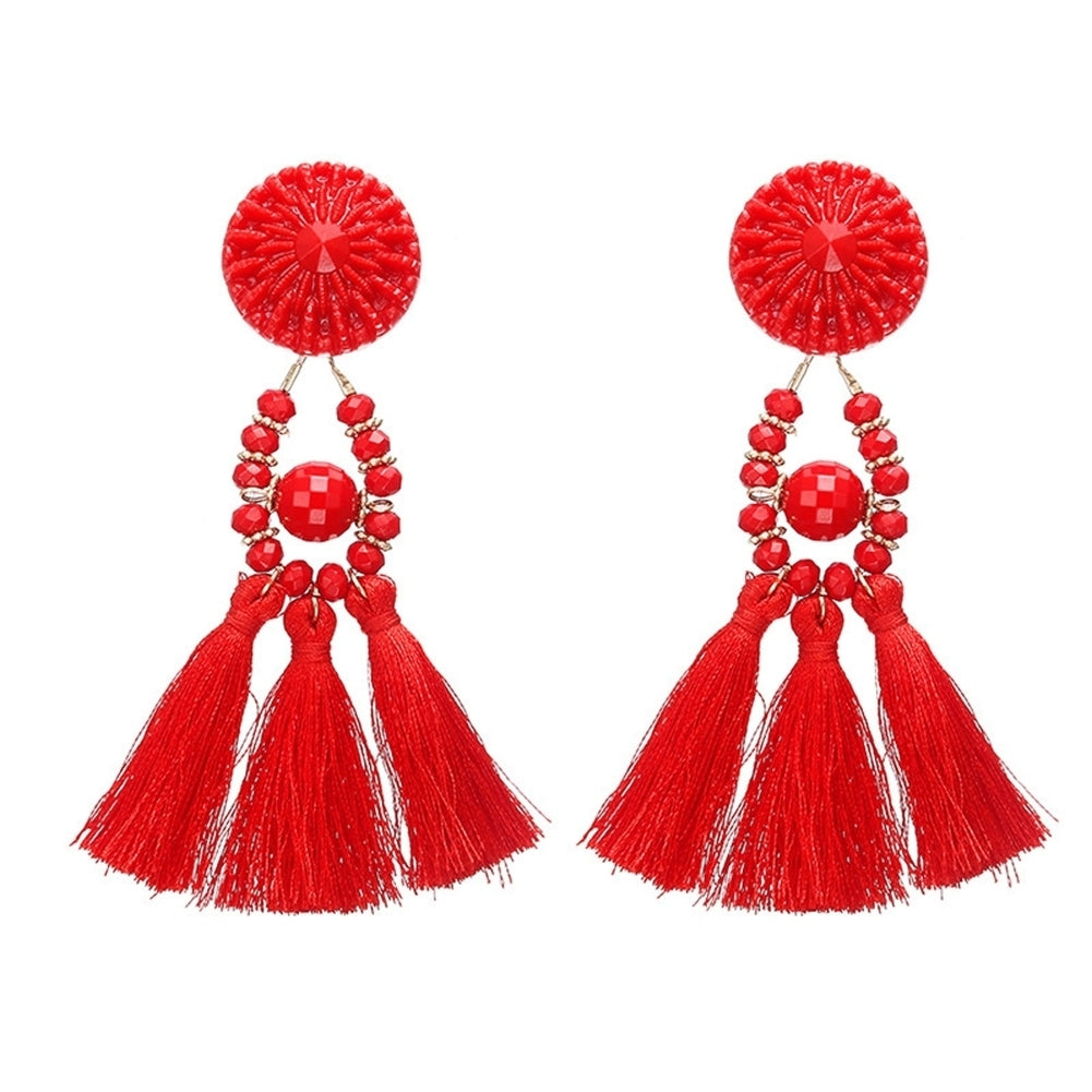 Bohemian Women Resin Beads Long Tassel Dangle Ear Stud Earrings Jewelry Gift Image 4