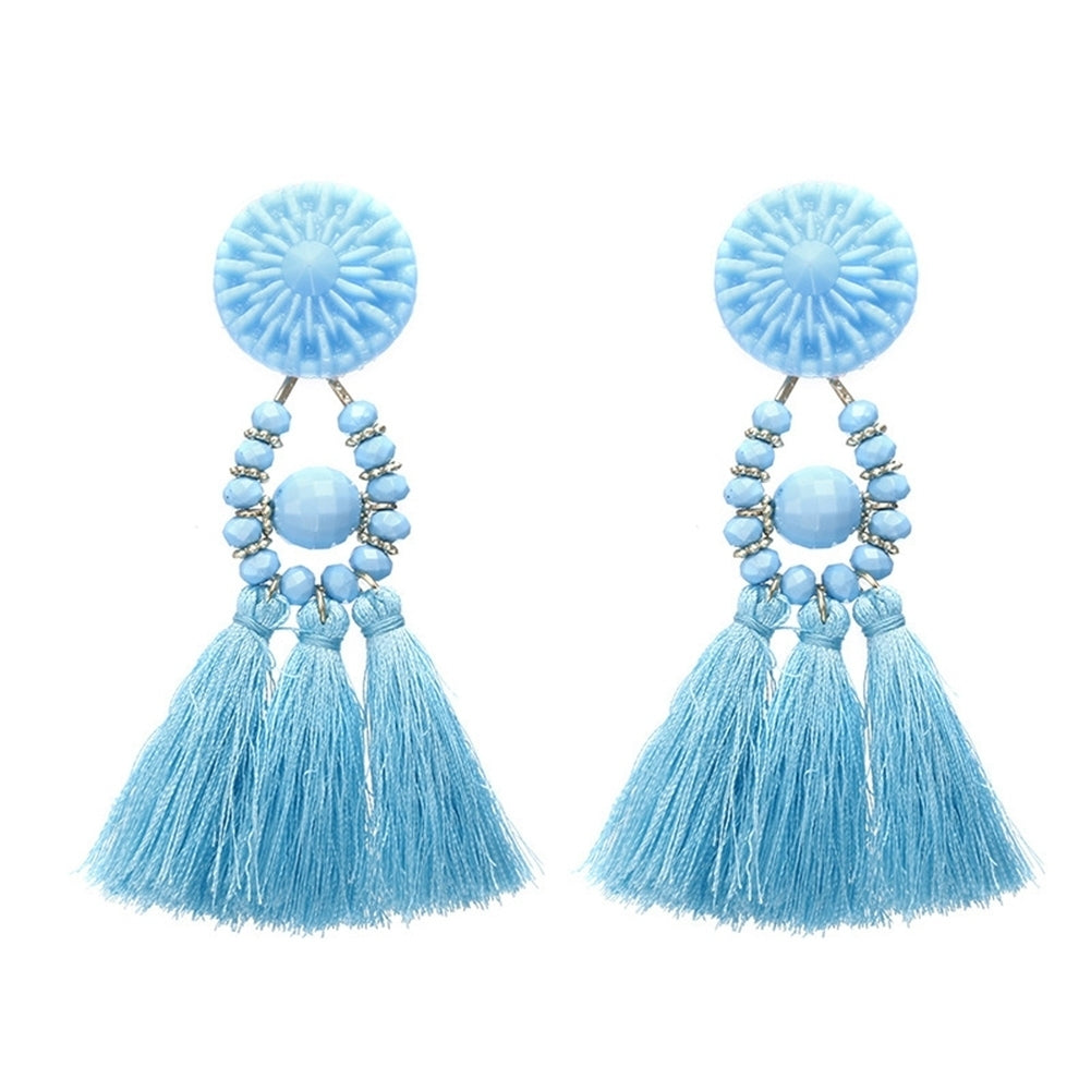 Bohemian Women Resin Beads Long Tassel Dangle Ear Stud Earrings Jewelry Gift Image 7