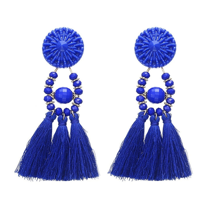 Bohemian Women Resin Beads Long Tassel Dangle Ear Stud Earrings Jewelry Gift Image 10