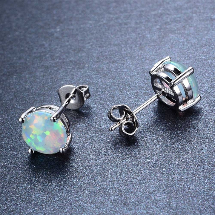 Fashion Women Four Claw Round Faux Opal Inlaid Ear Stud Earrings Jewelry Gift Image 4