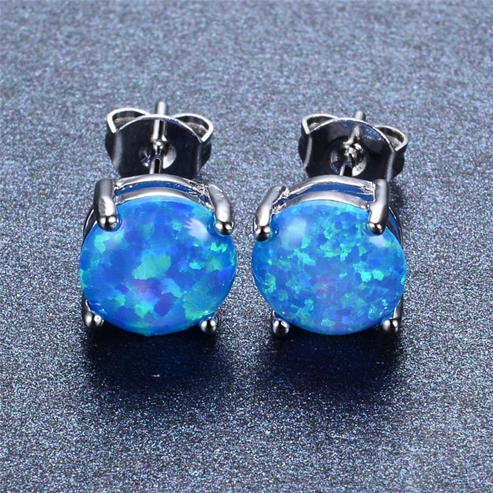 Fashion Women Four Claw Round Faux Opal Inlaid Ear Stud Earrings Jewelry Gift Image 6