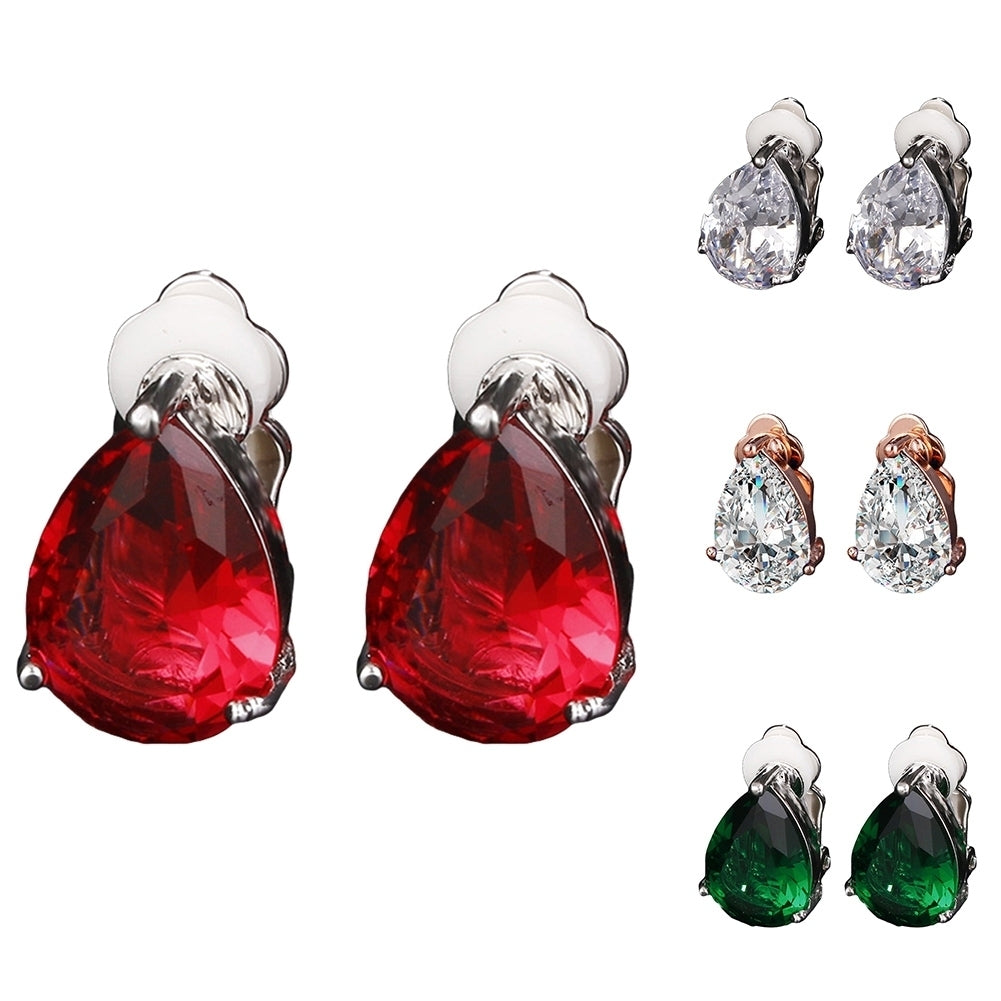 Fashion Women Water Drop Cubic Zirconia Clip On Earrings Party Jewelry Gift Image 1