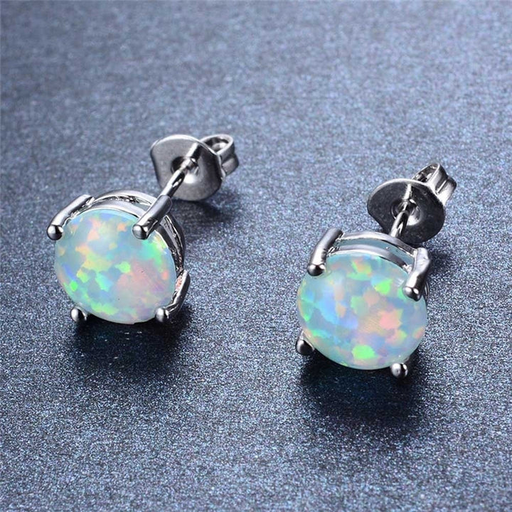 Fashion Women Four Claw Round Faux Opal Inlaid Ear Stud Earrings Jewelry Gift Image 7