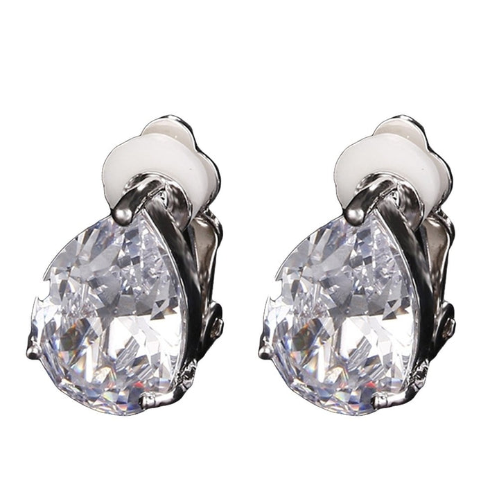 Fashion Women Water Drop Cubic Zirconia Clip On Earrings Party Jewelry Gift Image 2