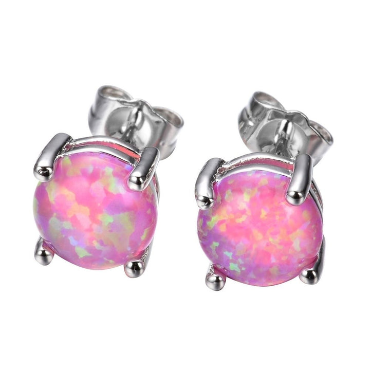 Fashion Women Four Claw Round Faux Opal Inlaid Ear Stud Earrings Jewelry Gift Image 8