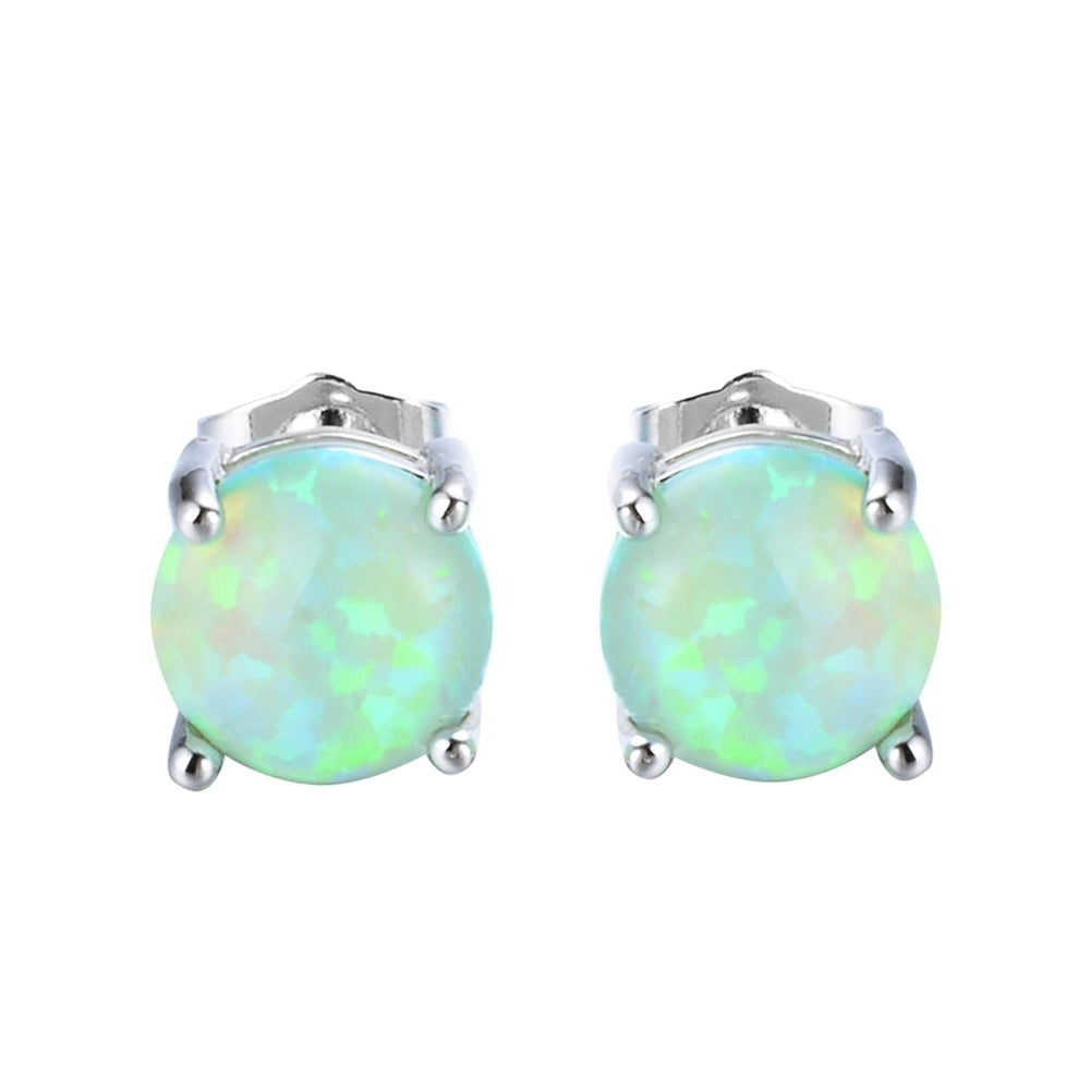 Fashion Women Four Claw Round Faux Opal Inlaid Ear Stud Earrings Jewelry Gift Image 9